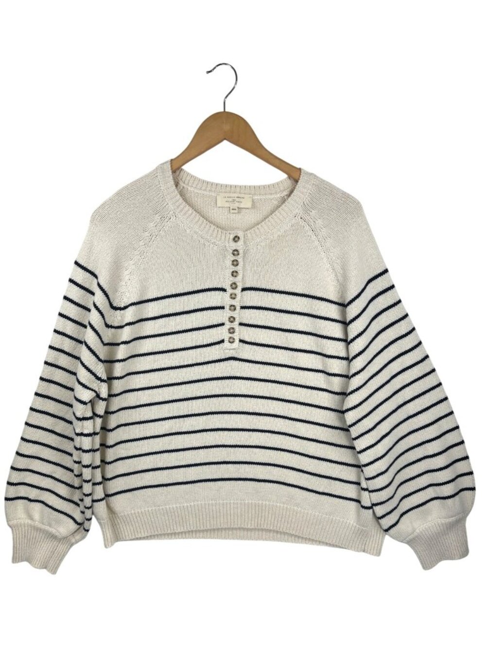 Sézane Leontine Jumper Sweater Women's 3X Ecru Navy Henley Cotton Preppy